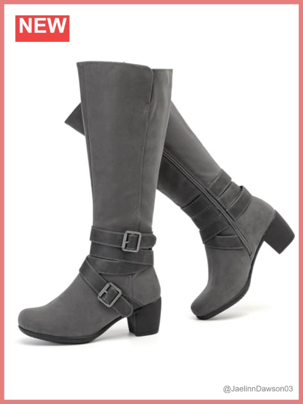 Faux Leather Knee High Block Heel Boots Pointed Toe Zip